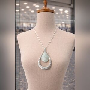 Silver rope two-tier teardrop necklace